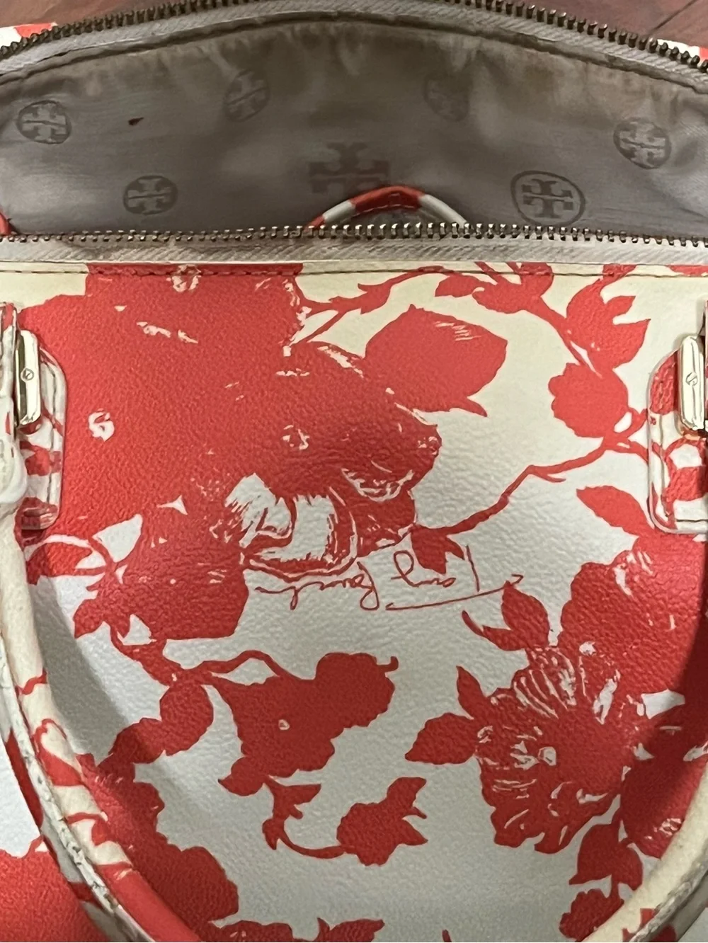 Tory Burch Robinson Floral poppies printed canvas by Dome Satchel bag